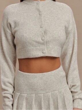 MESHKI Shelby Knit Cardigan Heather Grey Marle M NWT